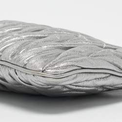 Pre Owned Miu Miu Silver Matelassé Leather Frame Clutch