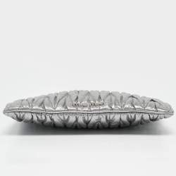 Pre Owned Miu Miu Silver Matelassé Leather Frame Clutch