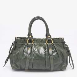 Miu Miu Green Vitello Lux Gathered Leather Satchel