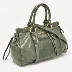 Miu Miu Green Vitello Lux Gathered Leather Satchel