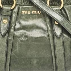 Miu Miu Green Vitello Lux Gathered Leather Satchel