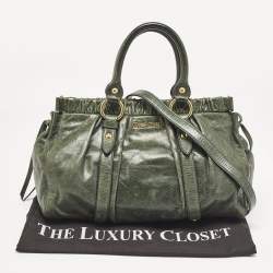 Miu Miu Green Vitello Lux Gathered Leather Satchel