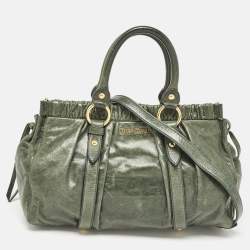 Miu Miu Green Vitello Lux Gathered Leather Satchel
