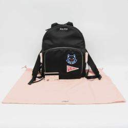 Miu Miu Black Nylon/Knit Cat Applique Backpack