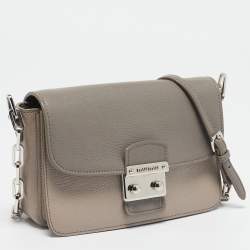 Pre Owned Miu Miu  Beige/Grey Madras Leather Pushlock Flap Chain Shoulder Bag