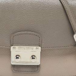 Pre Owned Miu Miu  Beige/Grey Madras Leather Pushlock Flap Chain Shoulder Bag