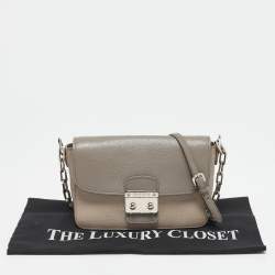 Pre Owned Miu Miu  Beige/Grey Madras Leather Pushlock Flap Chain Shoulder Bag