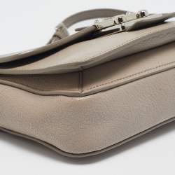 Pre Owned Miu Miu  Beige/Grey Madras Leather Pushlock Flap Chain Shoulder Bag