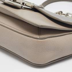 Pre Owned Miu Miu  Beige/Grey Madras Leather Pushlock Flap Chain Shoulder Bag