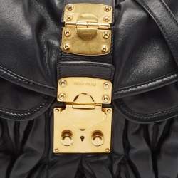 Miu Miu Black Matelassé Leather Coffer Hobo