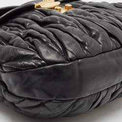 Miu Miu Black Matelassé Leather Coffer Hobo