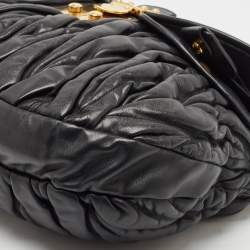 Miu Miu Black Matelassé Leather Coffer Hobo