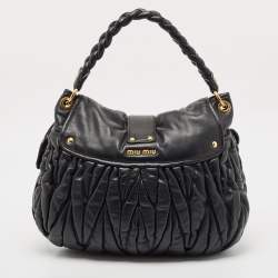 Miu Miu Black Matelassé Leather Coffer Hobo