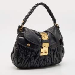 Miu Miu Black Matelassé Leather Coffer Hobo