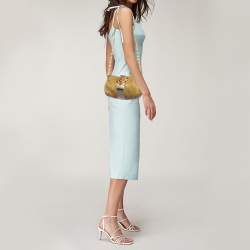 Miu Miu Beige/Metallic Pleated Patent Leather Shoulder Bag