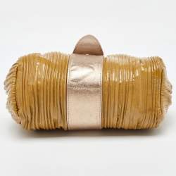 Miu Miu Beige/Metallic Pleated Patent Leather Shoulder Bag