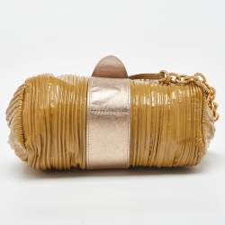 Miu Miu Beige/Metallic Pleated Patent Leather Shoulder Bag