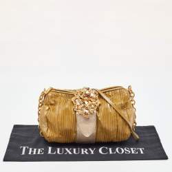 Miu Miu Beige/Metallic Pleated Patent Leather Shoulder Bag