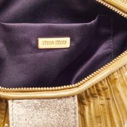 Miu Miu Beige/Metallic Pleated Patent Leather Shoulder Bag