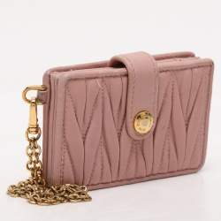 Pre Owned Miu Miu Blush Pink Matelasse Leather Card Holder