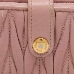 Pre Owned Miu Miu Blush Pink Matelasse Leather Card Holder