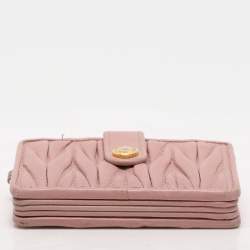 Pre Owned Miu Miu Blush Pink Matelasse Leather Card Holder