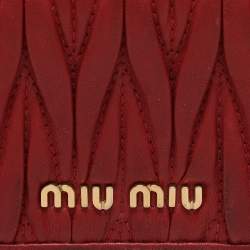 Miu Miu Red Matelasse Lux Leather Card Holder