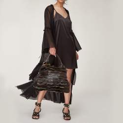 Miu Miu Dark Brown Leather Ruffle Shoulder Bag
