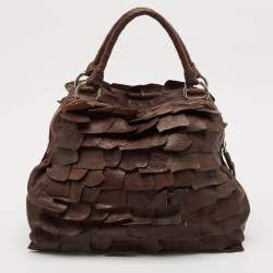 Miu Miu Dark Brown Leather Ruffle Shoulder Bag