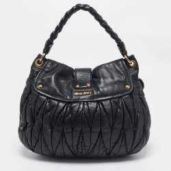 Miu Miu Black Matelassé Leather Coffer Hobo