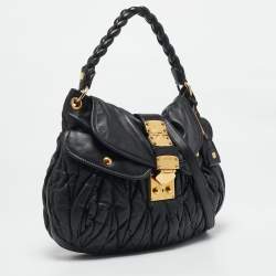 Miu Miu Black Matelassé Leather Coffer Hobo