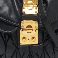 Miu Miu Black Matelassé Leather Coffer Hobo