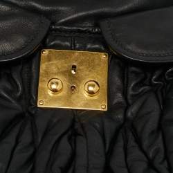 Miu Miu Black Matelassé Leather Coffer Hobo