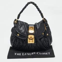 Miu Miu Black Matelassé Leather Coffer Hobo