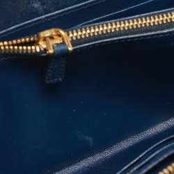 Miu Miu Navy Blue Croc Embossed Shine Leather Zip Continental Wallet