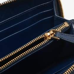 Miu Miu Navy Blue Croc Embossed Shine Leather Zip Continental Wallet