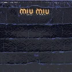 Miu Miu Navy Blue Croc Embossed Shine Leather Zip Continental Wallet