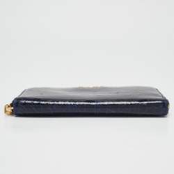 Miu Miu Navy Blue Croc Embossed Shine Leather Zip Continental Wallet