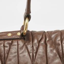 Miu Miu Brown Matelassé Leather Turnlock Flap Top Handle Bag