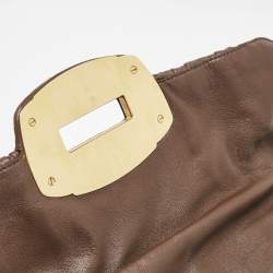 Miu Miu Brown Matelassé Leather Turnlock Flap Top Handle Bag
