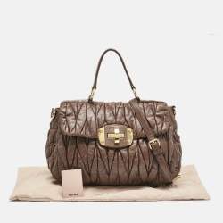 Miu Miu Brown Matelassé Leather Turnlock Flap Top Handle Bag