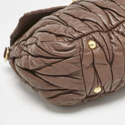 Miu Miu Brown Matelassé Leather Turnlock Flap Top Handle Bag