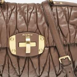 Miu Miu Brown Matelassé Leather Turnlock Flap Top Handle Bag