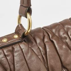 Miu Miu Brown Matelassé Leather Turnlock Flap Top Handle Bag
