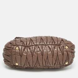 Miu Miu Brown Matelassé Leather Turnlock Flap Top Handle Bag