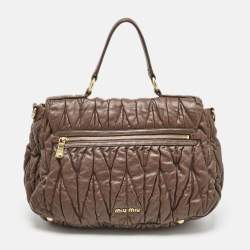 Miu Miu Brown Matelassé Leather Turnlock Flap Top Handle Bag