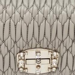 Miu Miu Grey Matelasse Leather Crystal Flap Shoulder Bag