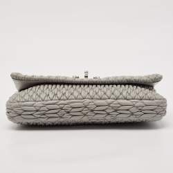 Miu Miu Grey Matelasse Leather Crystal Flap Shoulder Bag