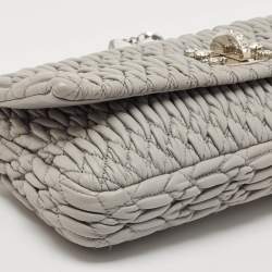 Miu Miu Grey Matelasse Leather Crystal Flap Shoulder Bag