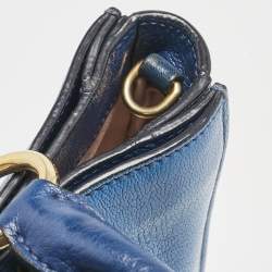 Miu Miu Two Tone Blue Madras Leather Pushlock Tote